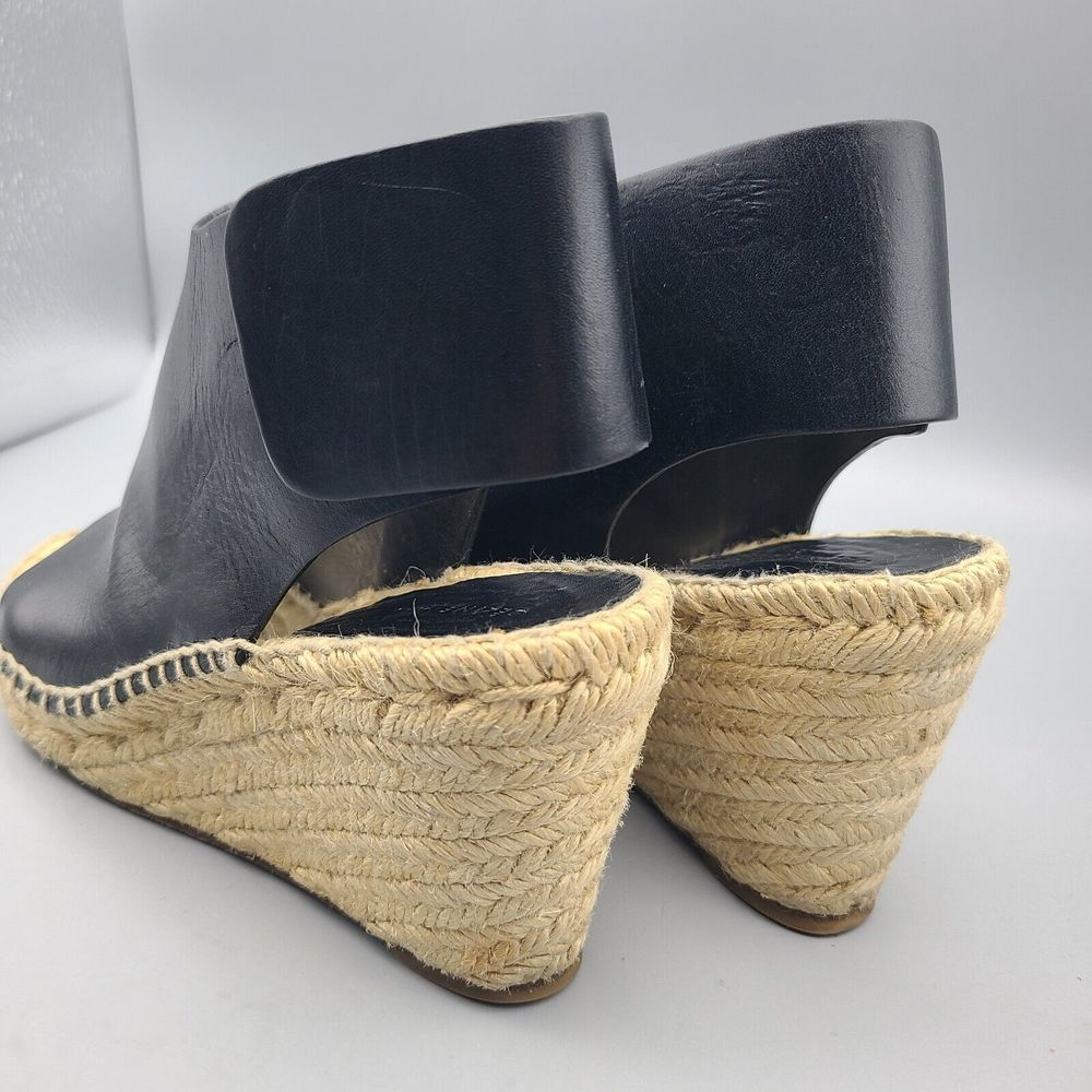 Celine Black Leather Espadrille Wedge Sandals - Picture 7 of 11